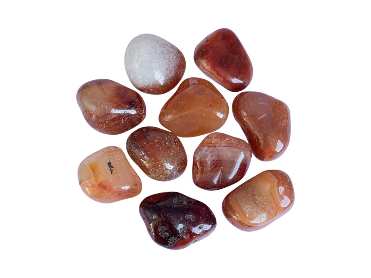 PAQUETE DE 10 PIEZAS DE TAMBORILEADO ÁGATA CORNALINA