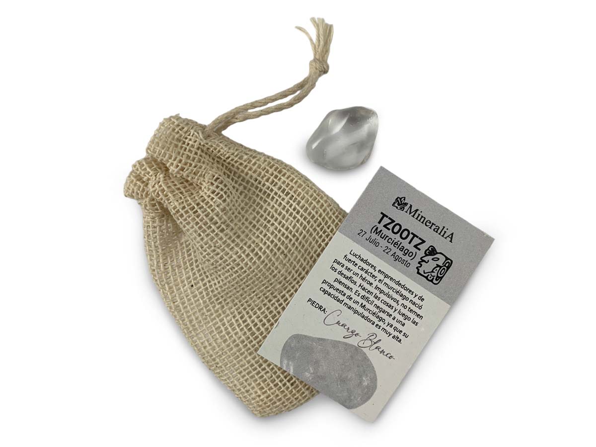 COSTALITO DEL ZODIACO MAYA "MURCIÉLAGO" CUARZO BLANCO.