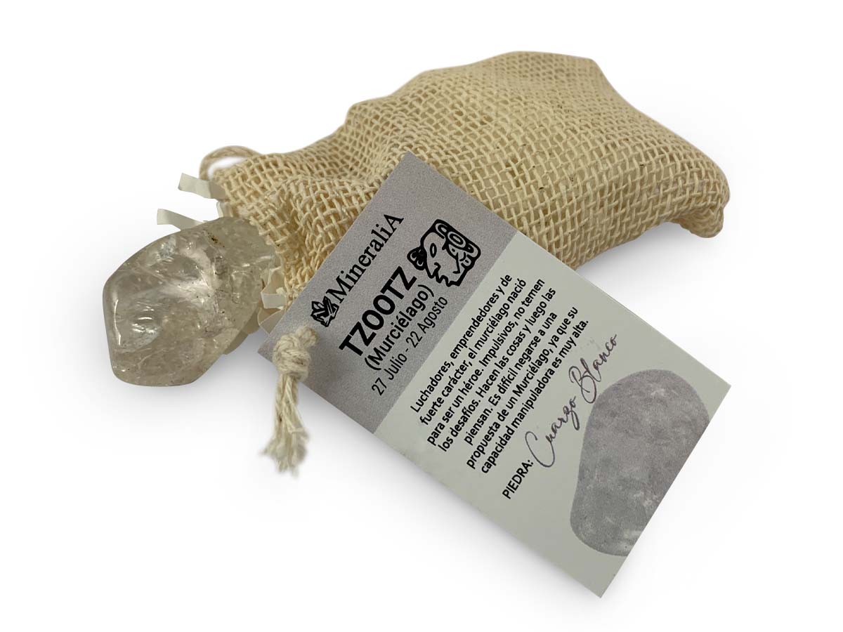 COSTALITO DEL ZODIACO MAYA "MURCIÉLAGO" CUARZO BLANCO.