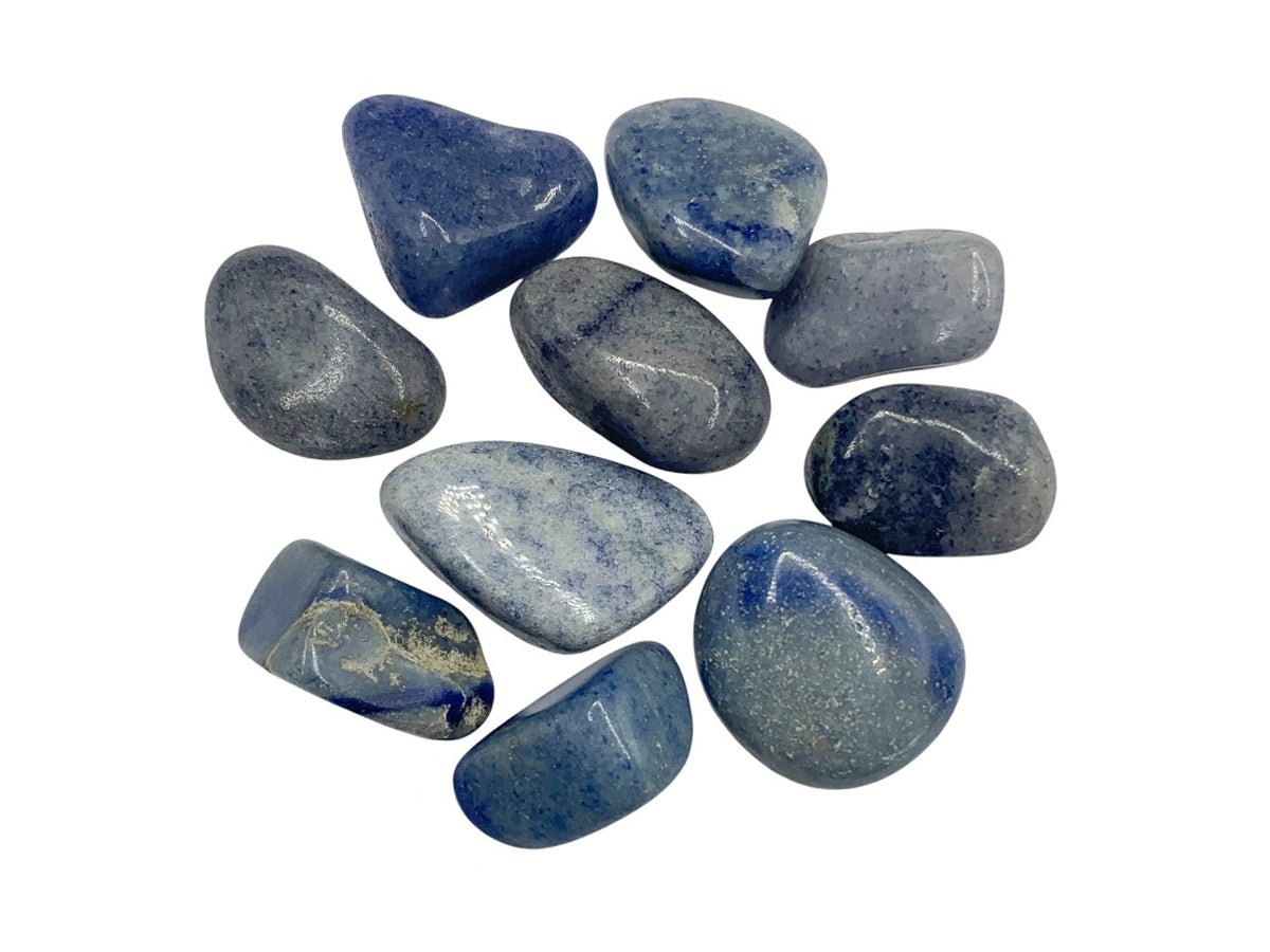 PAQUETE DE 10 PIEZAS DE TAMBORILEADO CUARZO AZUL.