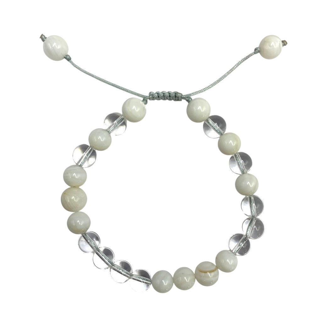 PULSERA DE CUARZO BLANCO Y CONCHA.