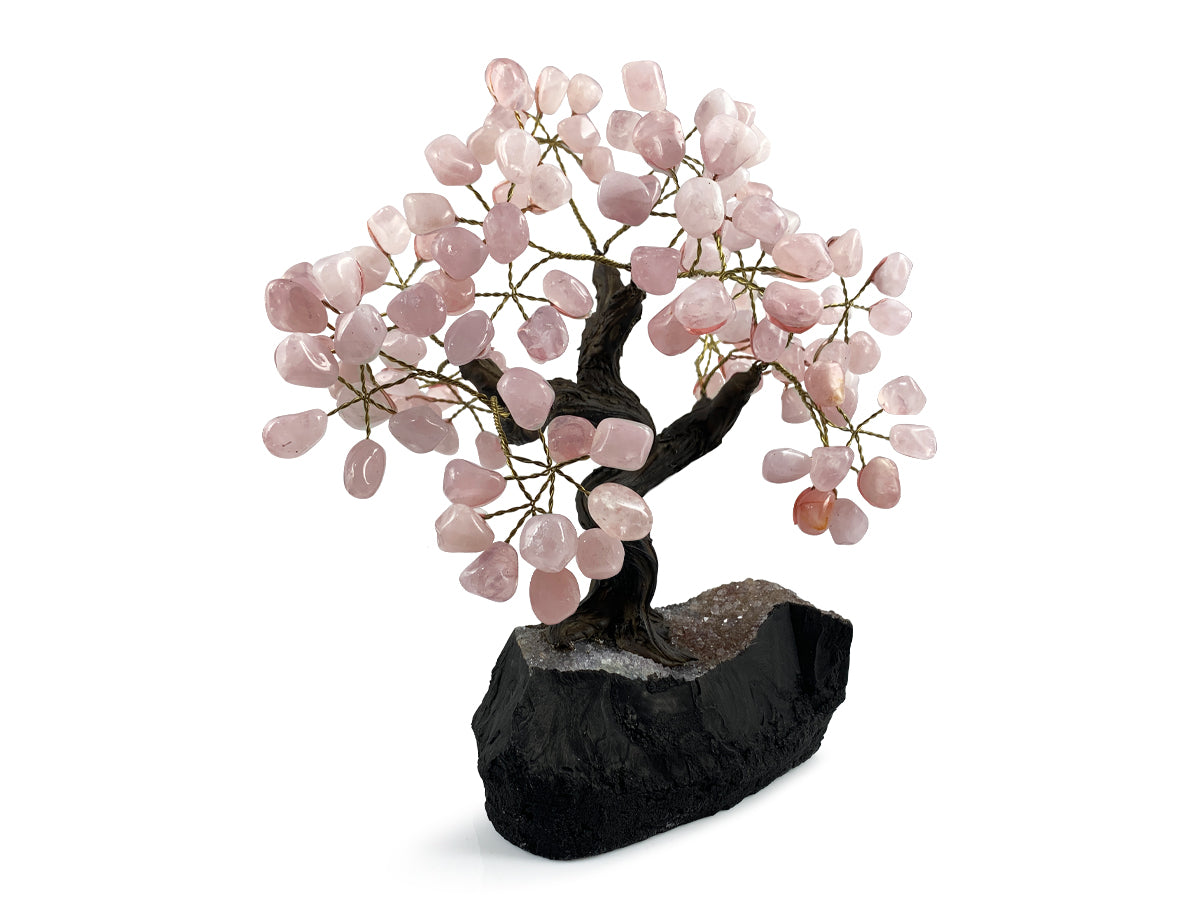 ÁRBOL BONSÁI DE CUARZO ROSA DE 20 CM.