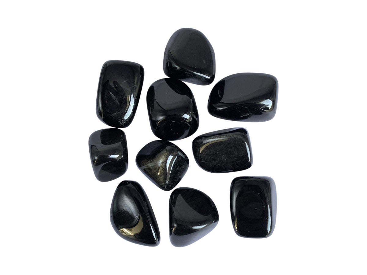 PAQUETE DE 10 PIEZAS DE TAMBORILEADO OBSIDIANA DORADA