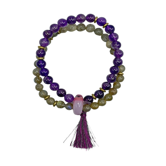 PULSERA DAMA ESFERAS DOBLE AMATISTA-LABRADORITA.