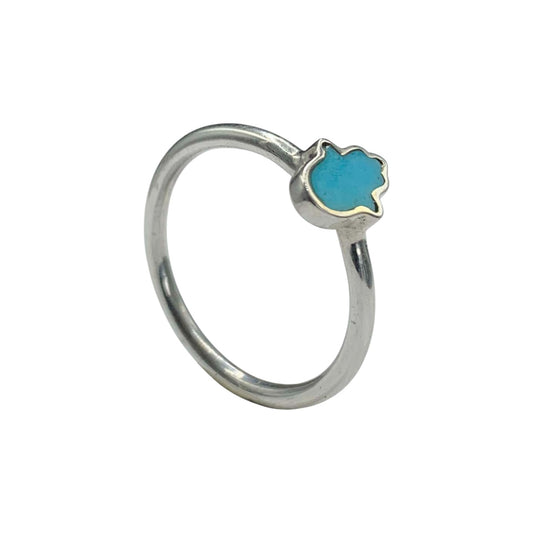 ANILLO DE PLATA .925 CENTRO MANO DE FÁTIMA TURQUESA.