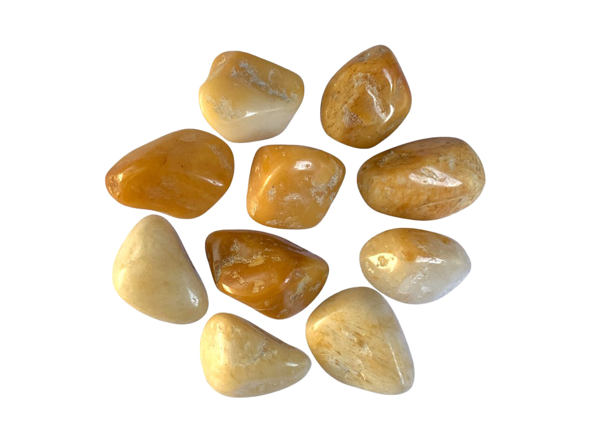 PAQUETE DE 10 PIEZAS DE TAMBORILEADO JASPE AMARILLO
