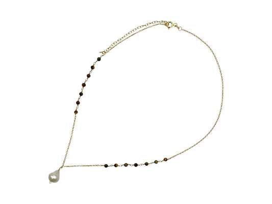 COLLAR DE PLATA CON OJO DE TIGRE Y PERLA