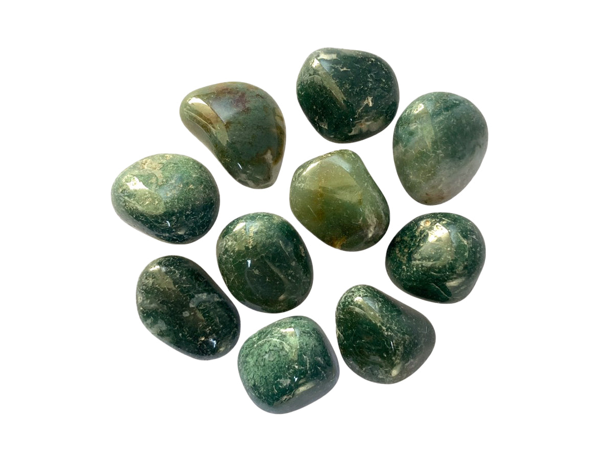 PAQUETE DE 10 PIEZAS DE TAMBORILEADO JASPE VERDE