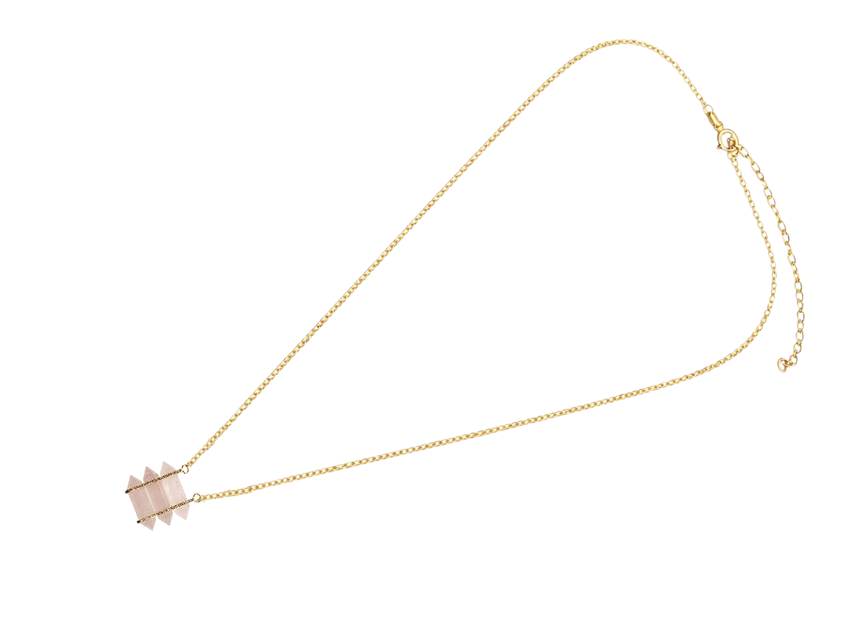 COLLAR DE PLATA .925 CENTRO PUNTAS CUARZO ROSA