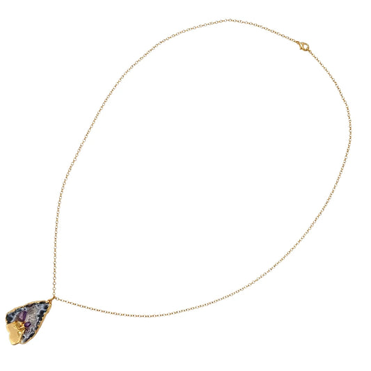 COLLAR LARGO REBANADA DE GEODA CON PUNTA DE AMATISTA