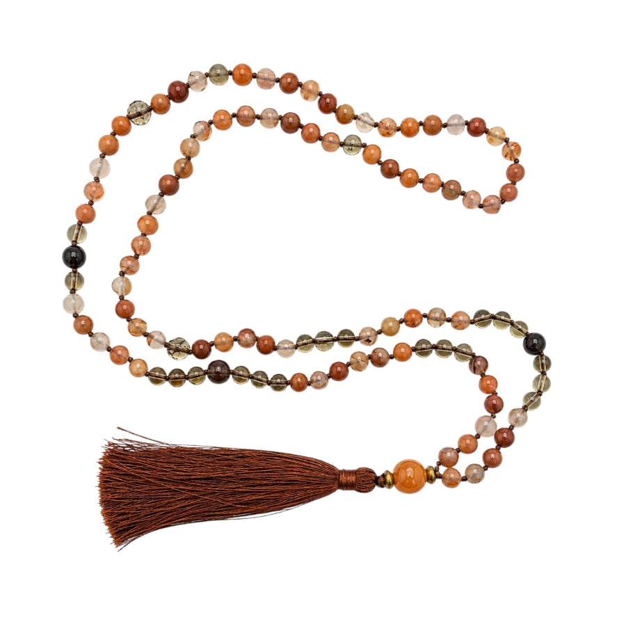JAPA MALA: COLLAR DE CORNALINA Y CUARZO AHUMADO