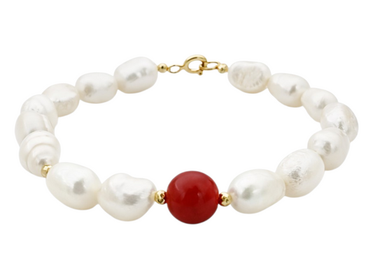 PULSERA DE PERLAS CENTRO CORAL ROJO