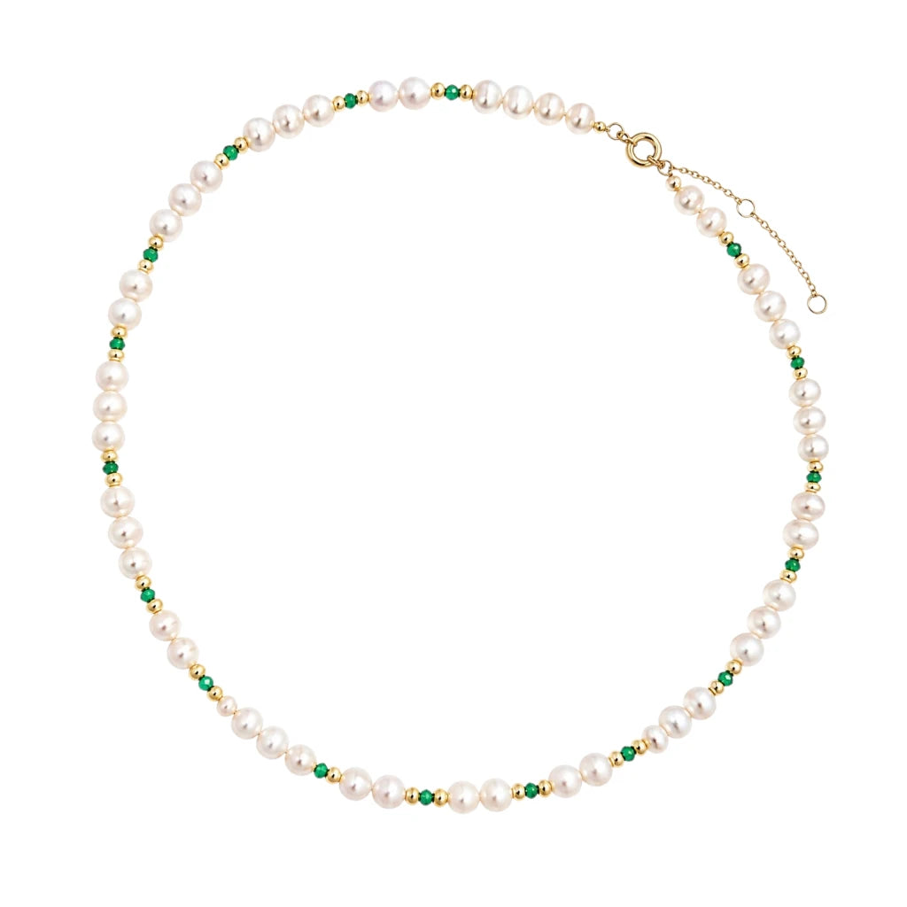 COLLAR DE PERLAS Y ÓNIX VERDE CON PIRITA