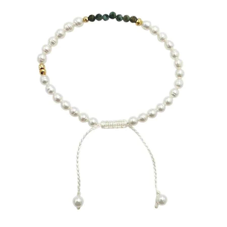 PULSERA DE PERLAS CON CENTRO DE CRISOCOLA Y PIRITA EN PLATA .925