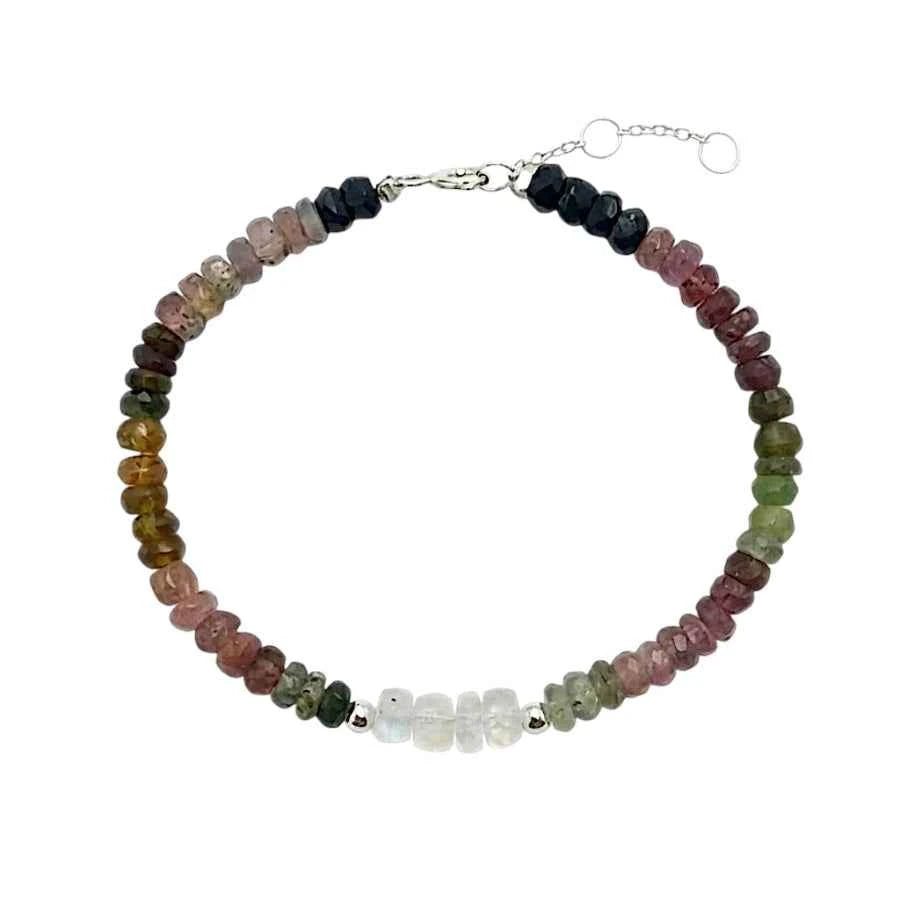 PULSERA DE DONAS DE TURMALINA SANDÍA CON PIEDRA LUNA