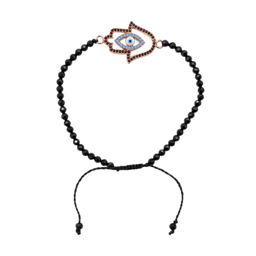 PULSERA ESPINELA NEGRA CENTRO MANO DE FATIMA
