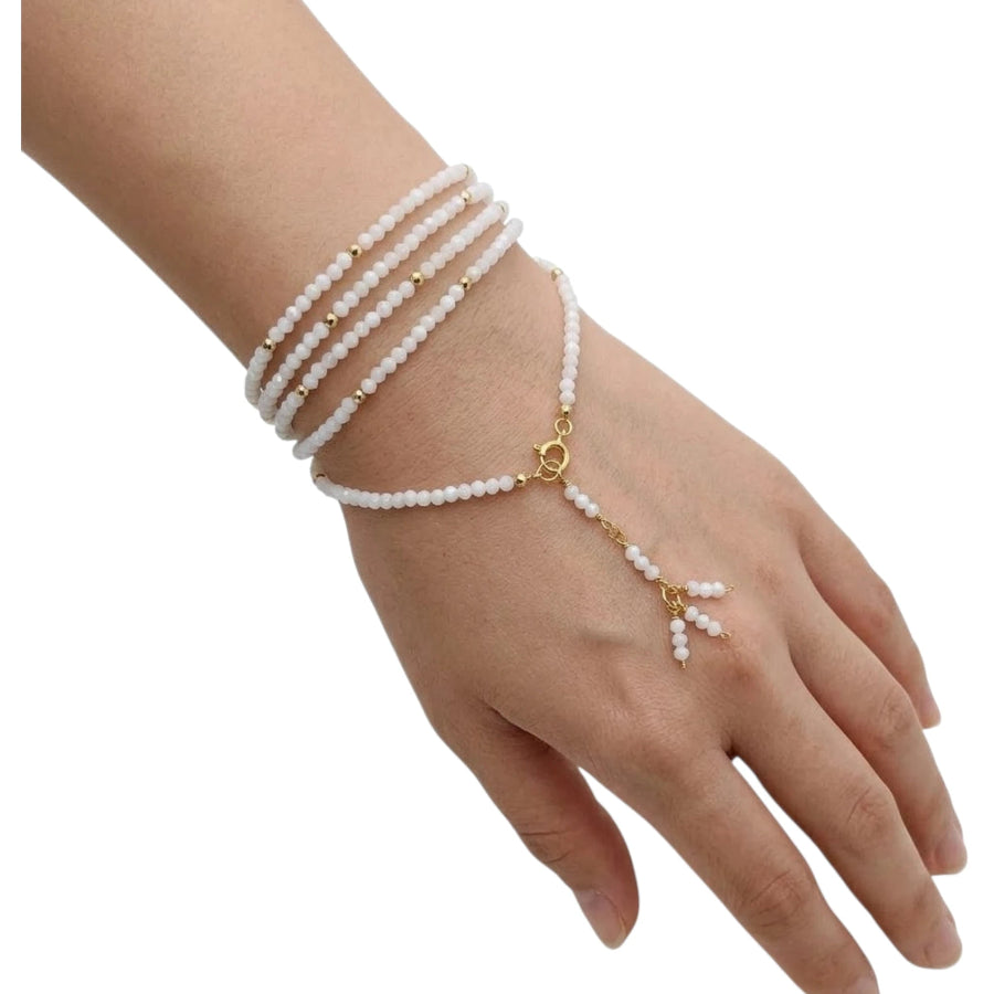 COLLAR-PULSERA ESFERAS DE PIEDRA LUNA