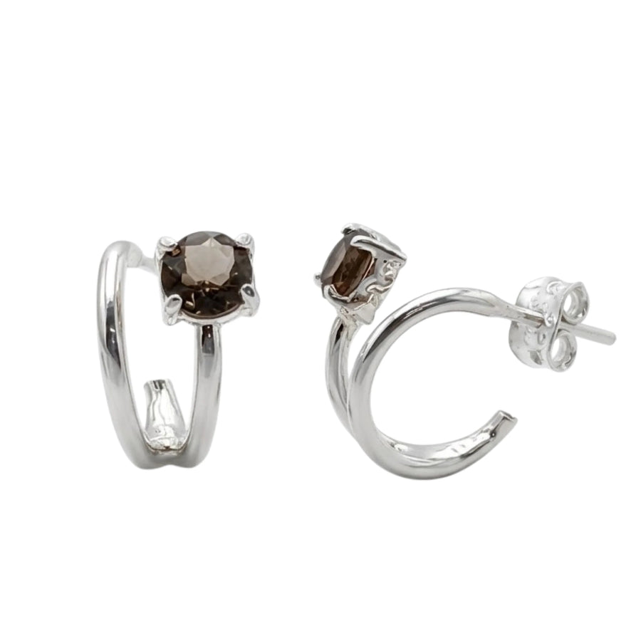 ARRACADA CUARZO AHUMADO PAR PLATA .925