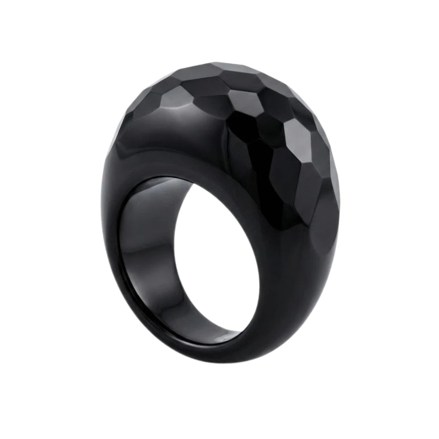 ANILLO DE OBSIDINA NEGRA FACETADA