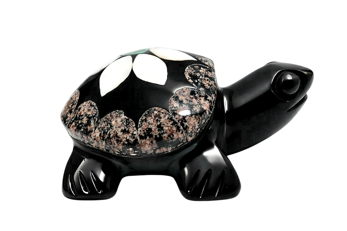 Tortuga de Obsidiana Negra - tallada en forma de tortuga