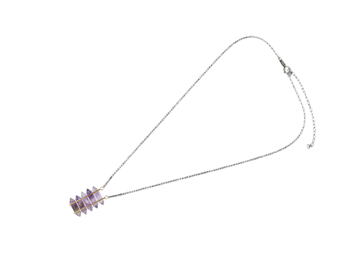 COLLAR DE PLATA .925 CENTRO PUNTAS CUARZO AMATISTA