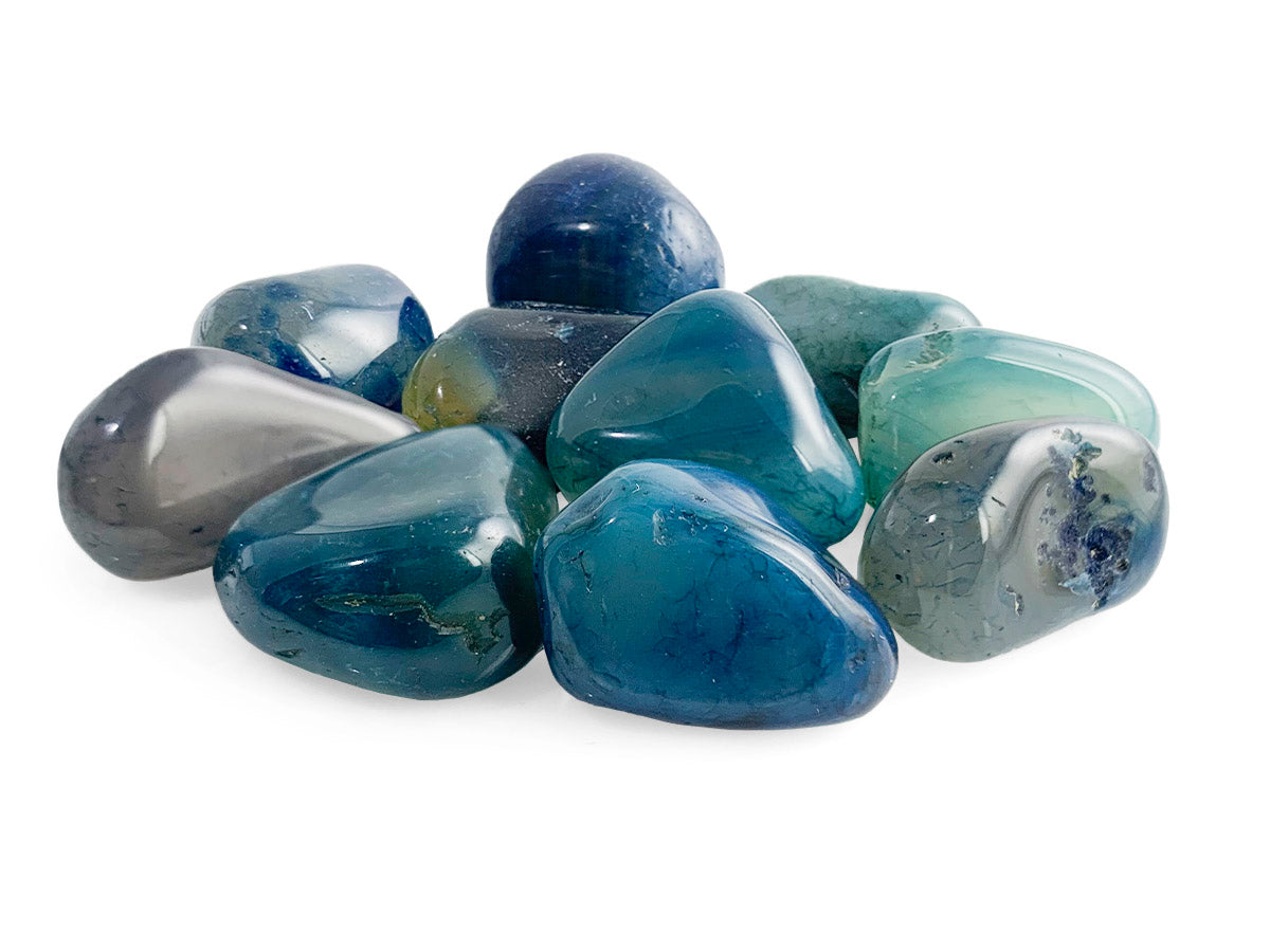 PAQUETE DE 10 PIEZAS DE TAMBORILEADO ÁGATA AZUL NUGGET.
