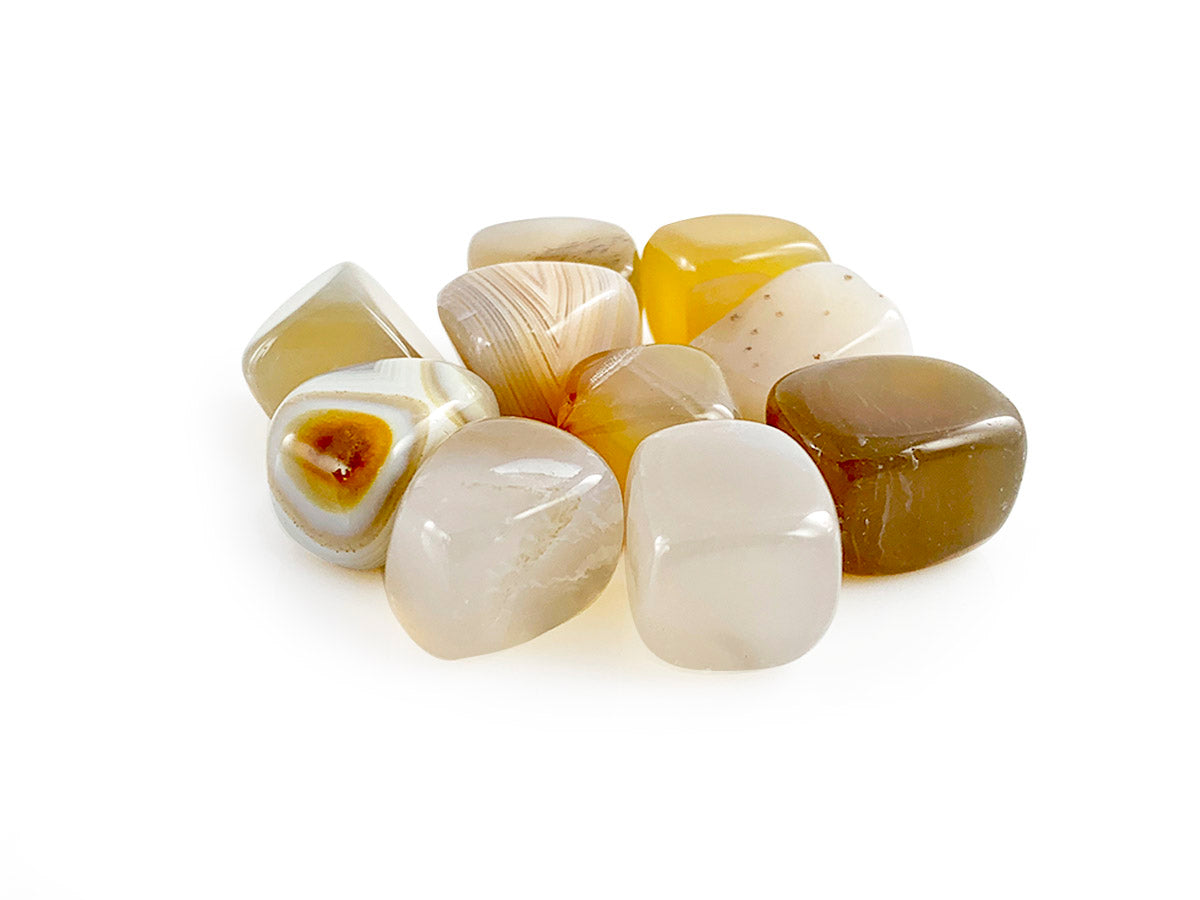 PAQUETE DE 10 PIEZAS DE TAMBORILEADO ÁGATA BOTSWANA.