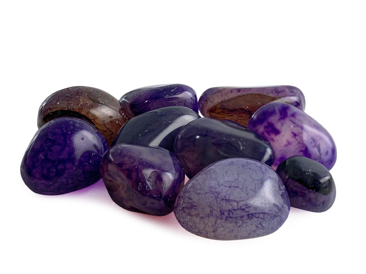 PAQUETE DE 10 PIEZAS DE TAMBORILEADO ÁGATA MORADA.
