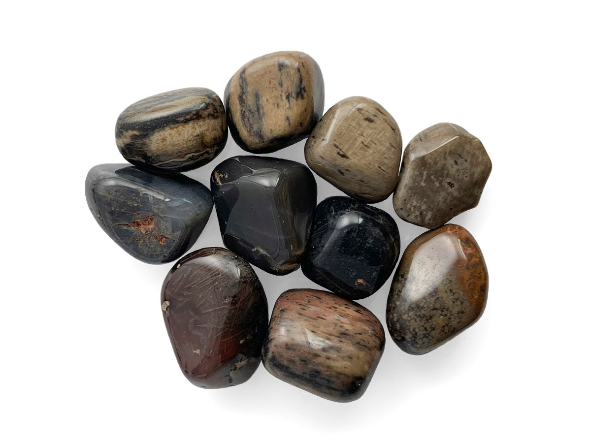 PAQUETE DE 10 PIEZAS DE TAMBORILEADO ÁGATA NEGRA