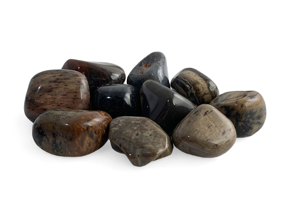 PAQUETE DE 10 PIEZAS DE TAMBORILEADO ÁGATA NEGRA