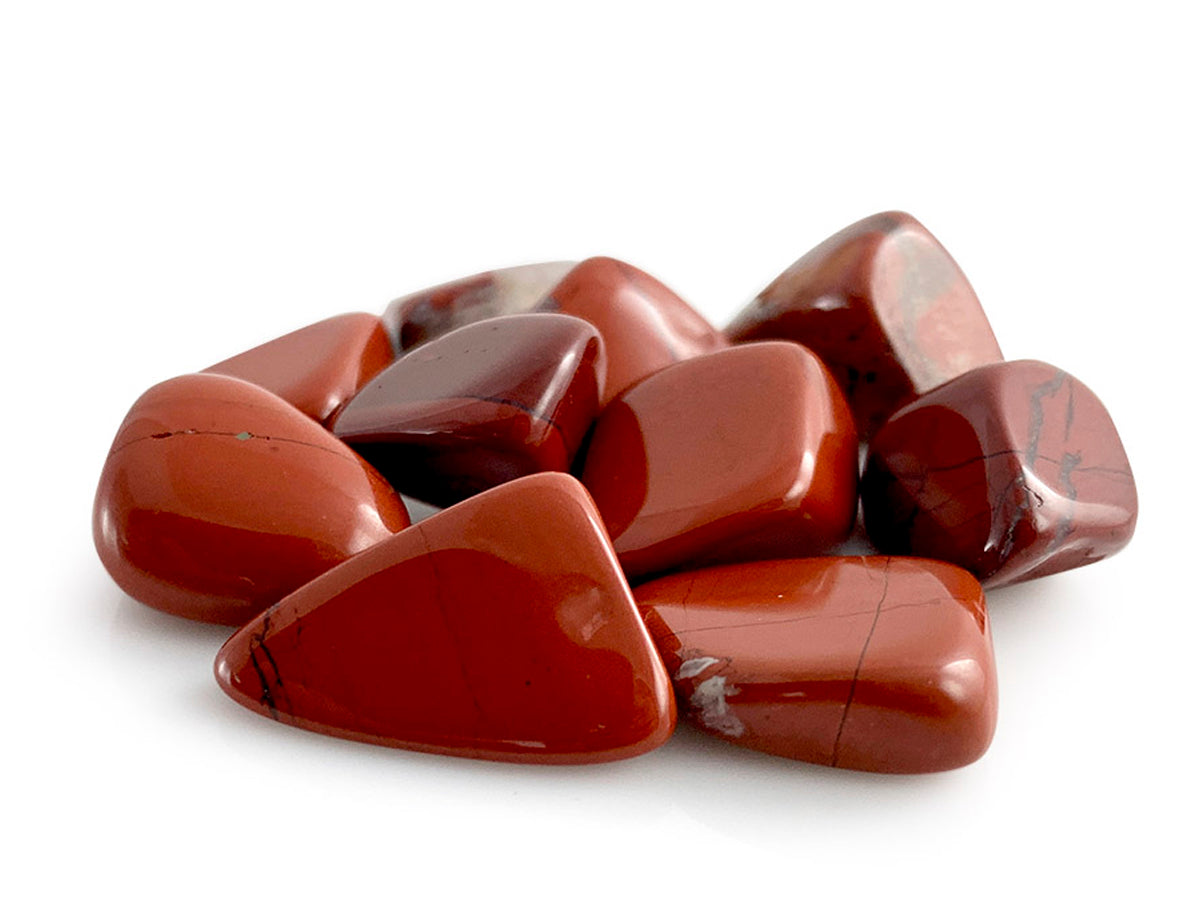 PAQUETE DE 10 PIEZAS DE TAMBORILEADO JASPE ROJO SARDO.