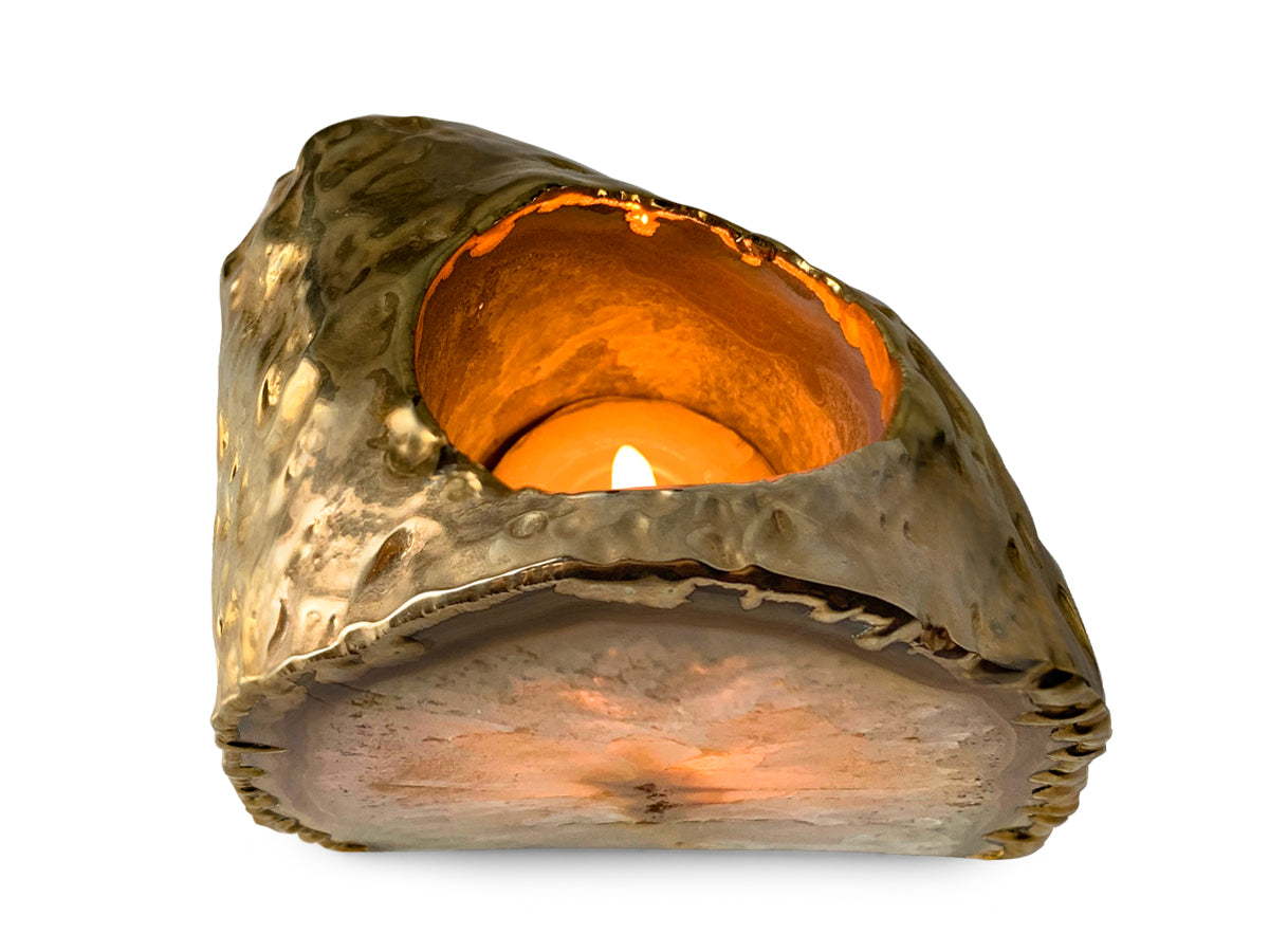 Portavelas DE Ágata Con Electroformado Dorado - Vista 2 | MineraliA