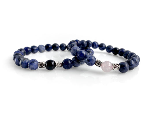 SET DE PULSERAS "TU Y YO" DE SODALITA MINERAL.