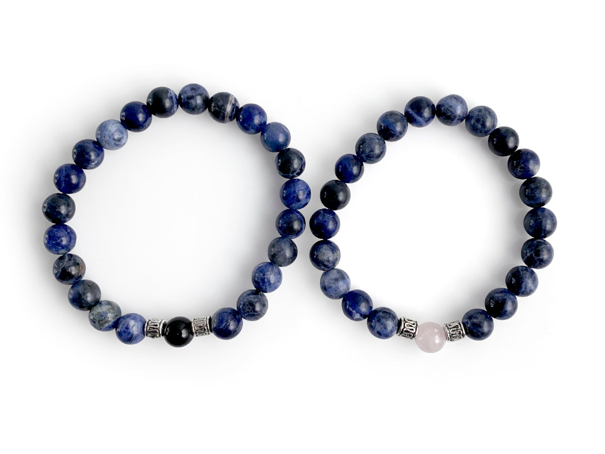 SET DE PULSERAS "TU Y YO" DE SODALITA MINERAL.
