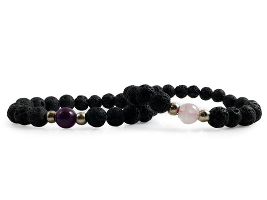 SET DE PULSERAS "TU Y YO" DE PIEDRA VOLCÁNICA.