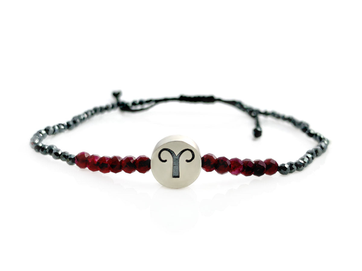 PULSERA DEL ZODIACO "ARIES" CON ESPINELA.