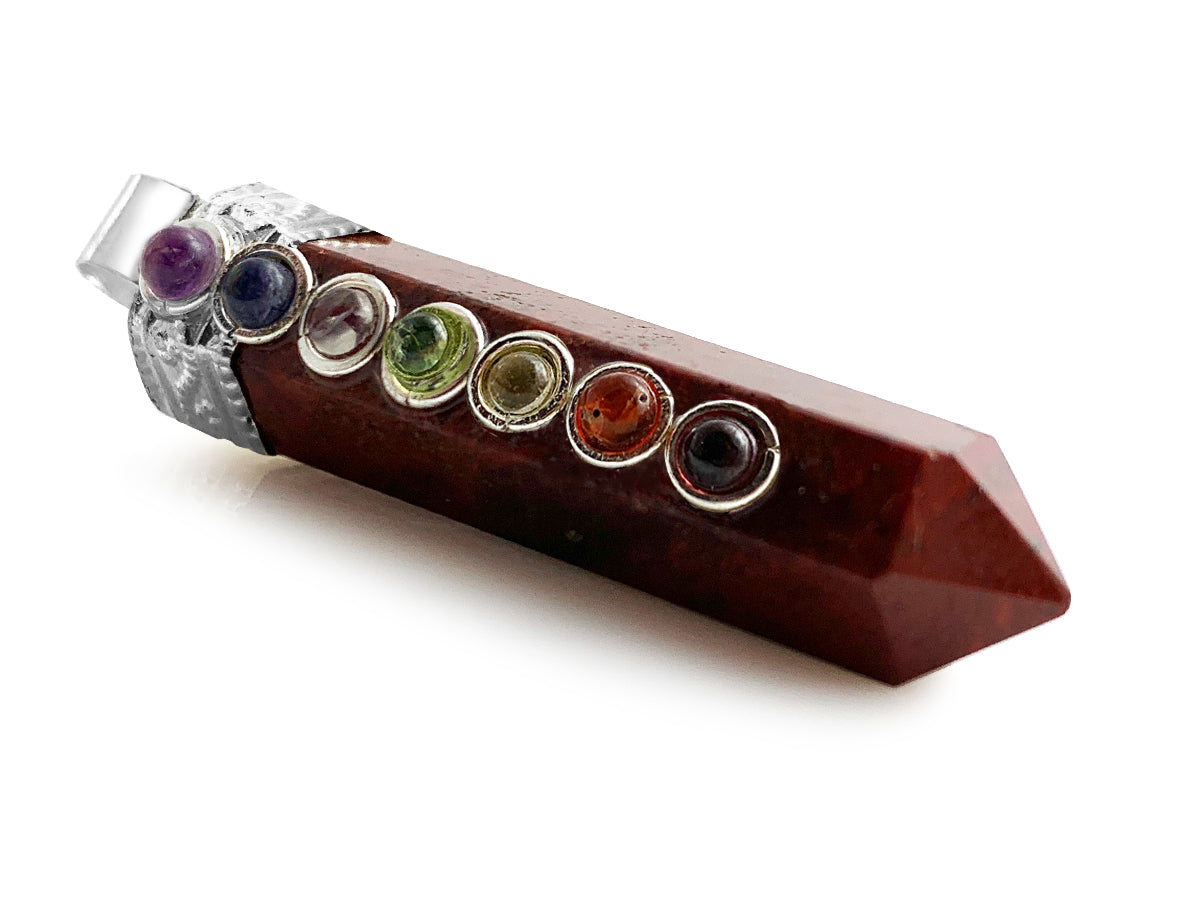 DIJE PUNTA JASPE MARRÓN CHAKRAS.