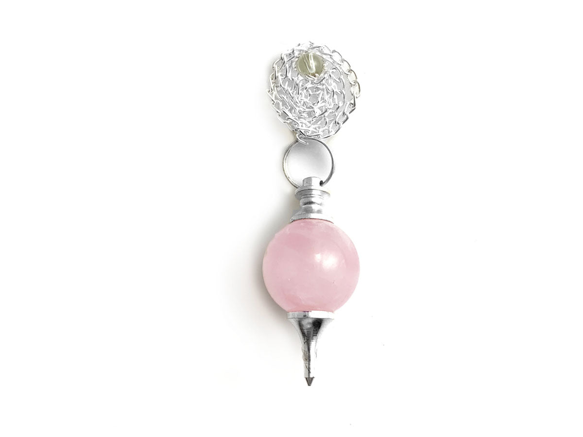 PÉNDULO ESFERA DE CUARZO ROSA.