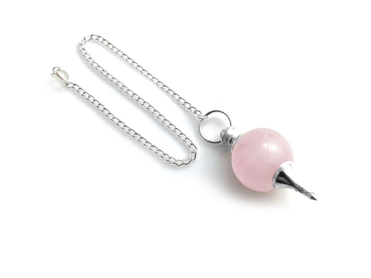 PÉNDULO ESFERA DE CUARZO ROSA.