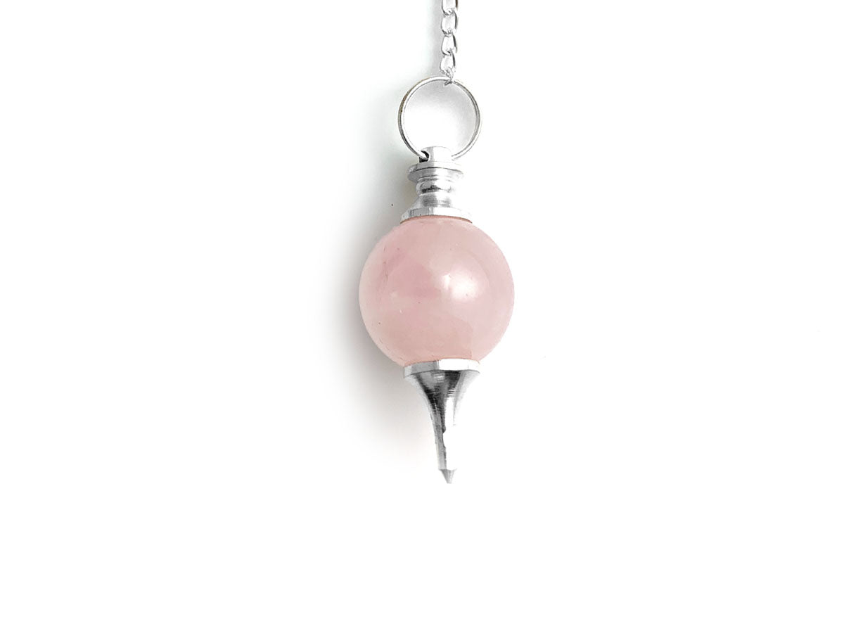 PÉNDULO ESFERA DE CUARZO ROSA.