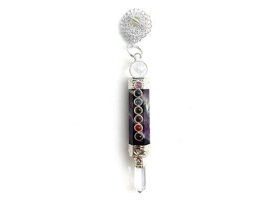 PÉNDULO CHAKRAS DE AMATISTA Y CUARZO BLANCO.