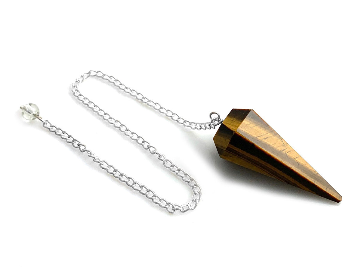 PÉNDULO FACETADO DE OJO DE TIGRE.