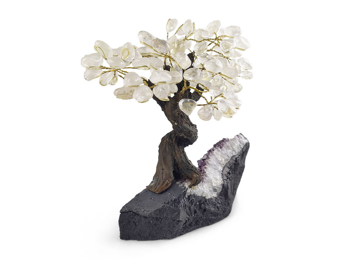 ÁRBOL BONSÁI DE CUARZO BLANCO DE 20 CM.