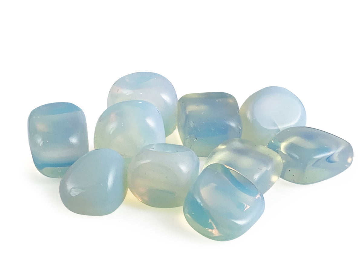 PAQUETE DE 10 PIEZAS DE TAMBORILEADO ÓPALO SINTÉTICO.