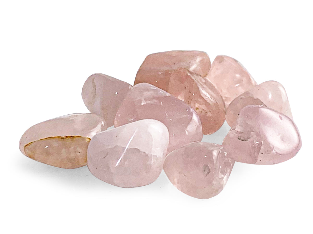 PAQUETE DE 10 PIEZAS DE TAMBORILEADO CUARZO ROSA CHICO.