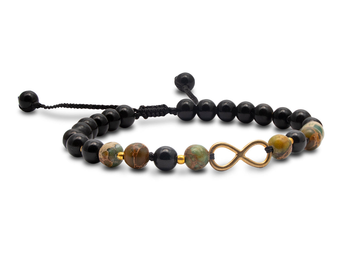 PULSERA INFINITO DE OBSIDIANA PARA CABALLERO.