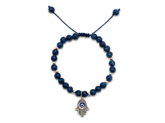 PULSERA MANO DE FÁTIMA DE LAPISLPAZULI.