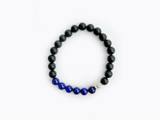 PULSERA CABALLERO ÁGATA NEGRA MATE Y LAPISLÁZULI.