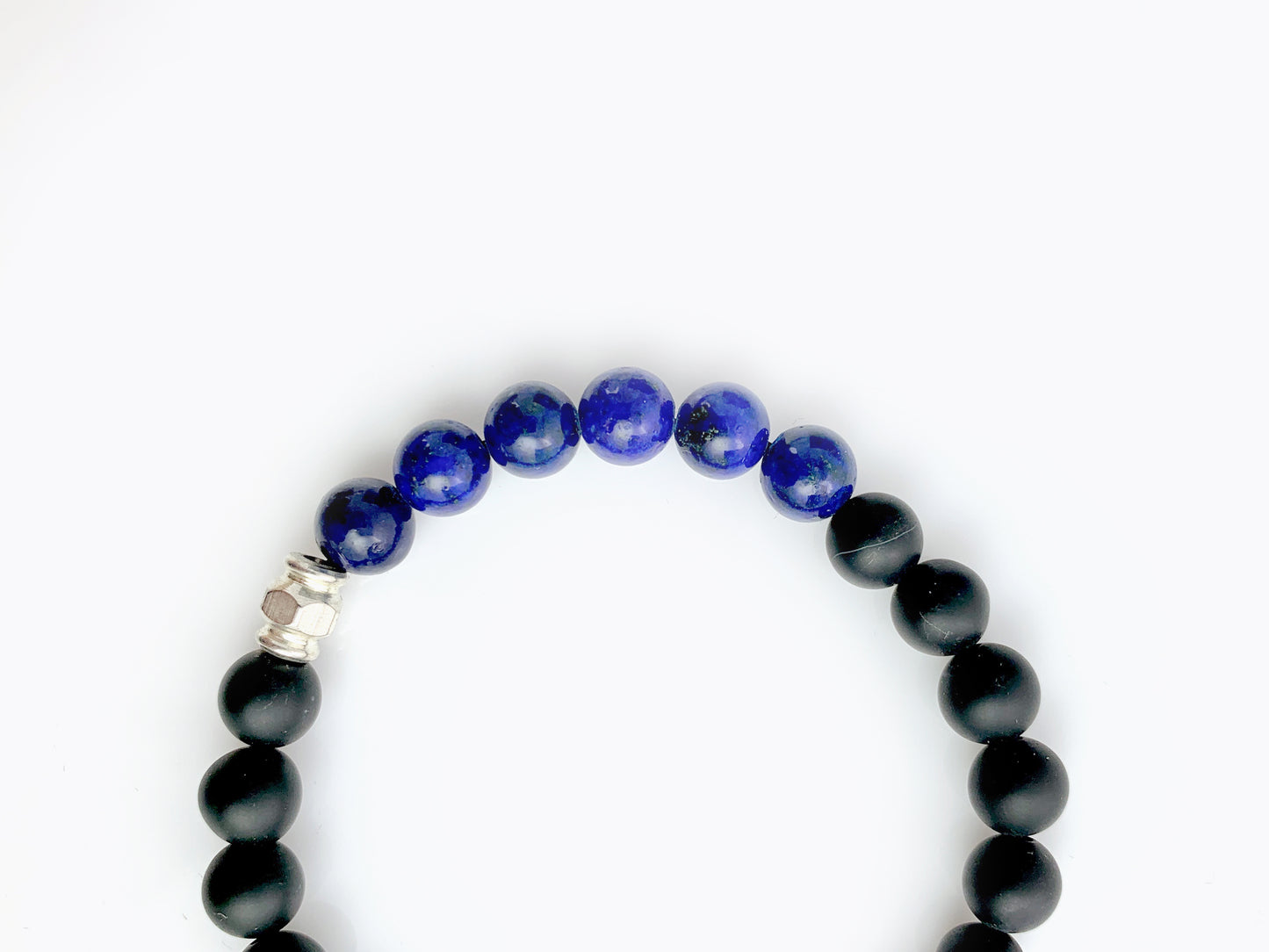 PULSERA CABALLERO ÁGATA NEGRA MATE Y LAPISLÁZULI.