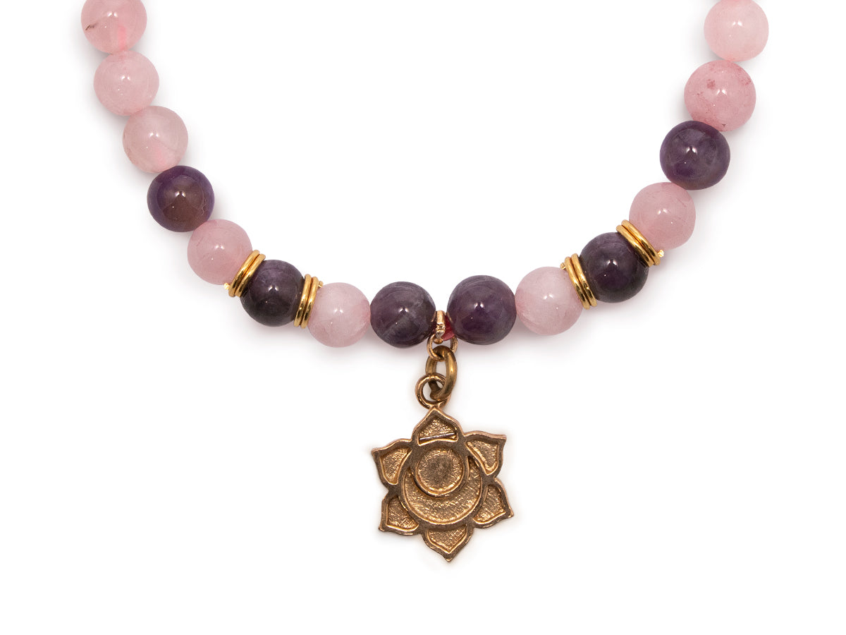 PULSERA PARA DAMA FLOR DE LOTO CUARZO ROSA.